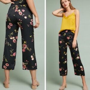 Anthropologie Capulet Floral Button Fly Satin Pant Size Small Bohemian High Rise